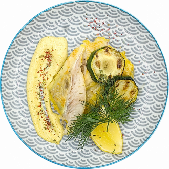 Кета на гриле с цуккини под сыром