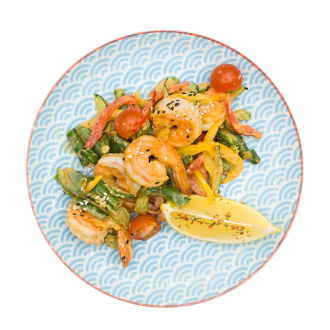 Креветки обжаренные с овощами