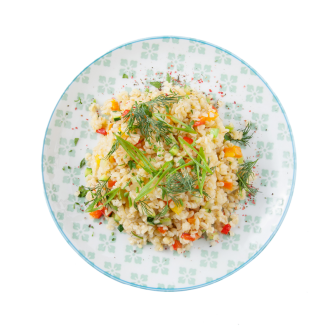 Рис с овощами и омлетом