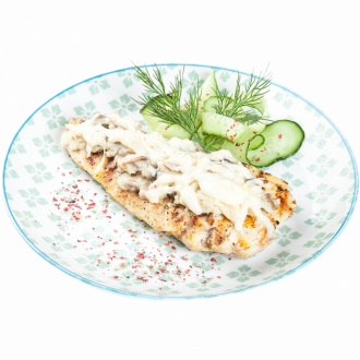 Рыба запеченная с грибами и сыром