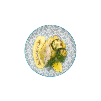 Рыба запеченная с кабачками и соусом карри