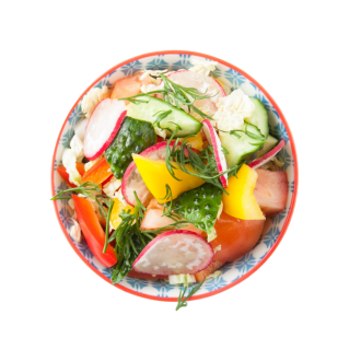 Салат овощной микс с соусом песто