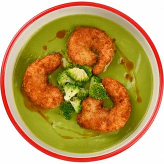 Суп-крем из брокколи с васаби и креветками Панко VIP