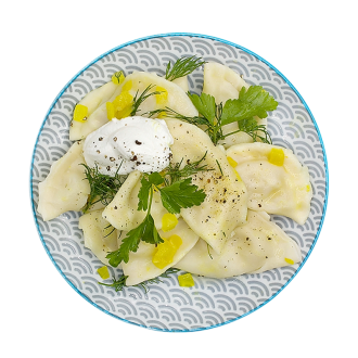 Вареники с капустой и грибами со сметаной