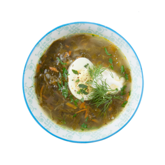 Суп щавелевый с яйцом и курицей